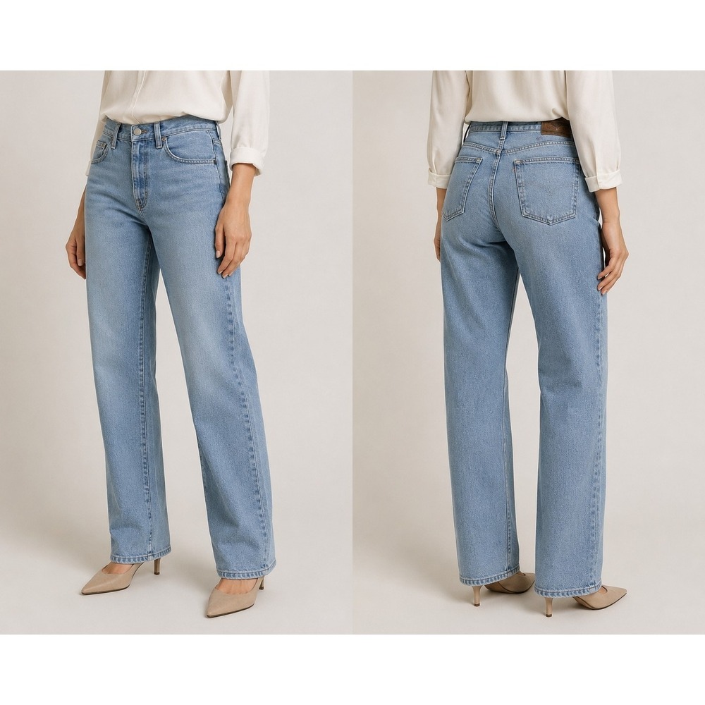 Vintage Light Wash Straight Leg Jeans Women's High Rise Relaxed Fit 34x30